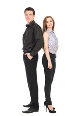 Business man and woman isolated on white background.