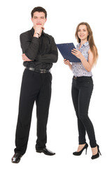 Businesswoman and a businessman standing in full-length