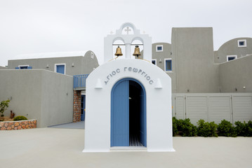 Orthodox Church in the middle of resort, Santorini island, Greec