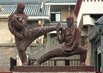 Selbstklebende Fototapeten statue of two fighters near Shaolin temple © babble