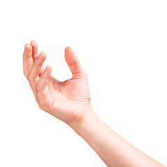 Raised hand expressing, on white