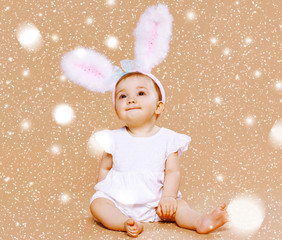Christmas, children and people concept - sweet cute baby in cost