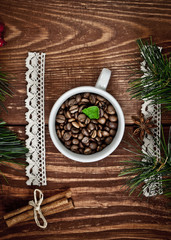 Fototapeta na wymiar coffee with christmas decoration