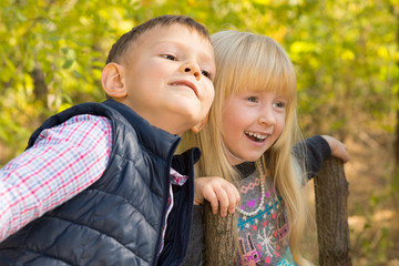 Cute White Little Kids at the Autumn Park
