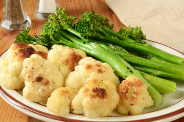 Grilled broccoli and cauliflower