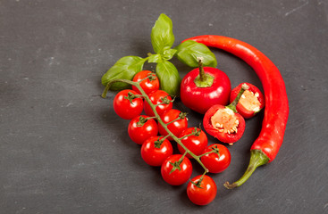 Fresh, ripe cherry tomatoes on an chopping board