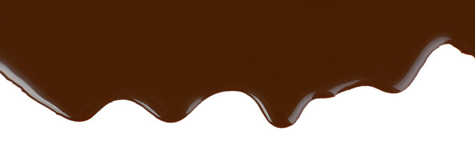 Melted chocolate dripping on white background