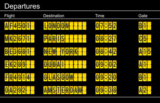 Airport Departure Sign - Yellow Mechanical Letters