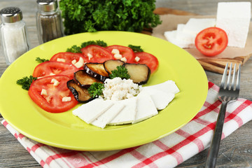 Eggplant salad with tomatoes and feta cheese,