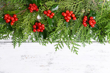 Obraz na płótnie Canvas Beautiful Christmas border from fir and mistletoe
