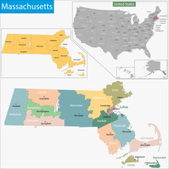 Massachusetts map - obrazy, fototapety, plakaty