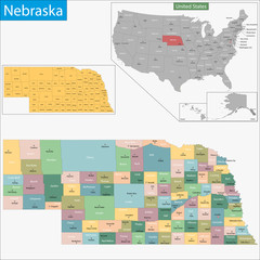 Nebraska map - obrazy, fototapety, plakaty