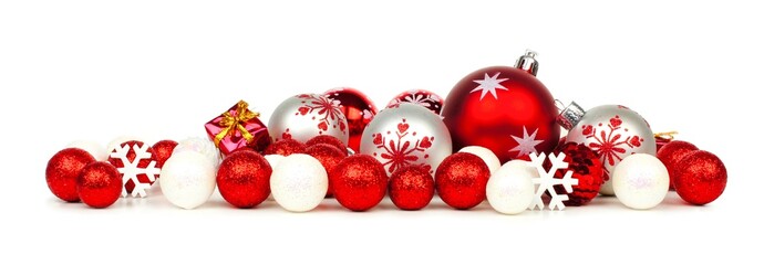Christmas border of red and white ornaments