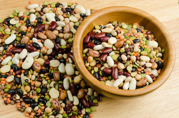 legumes on wood, closeup, background