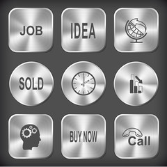 job, idea, globe and arrow, sold, clock, graph degress, human br