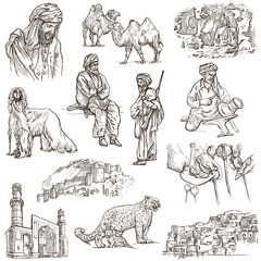 Fototapeta na wymiar Afghanistan: Travel around the World. An hand drawn illustration