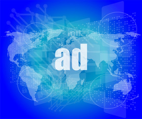 ad word on digital screen, global communication concept