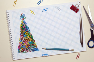 Christmas greeting card made of stationery