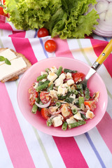 Fresh breakfast consisting of vegetable salad served