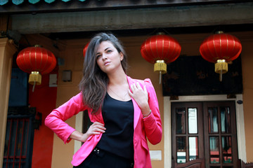 Beautiful woman model doing a fashion shoot