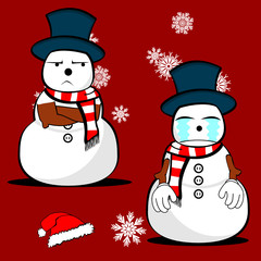 snow man cartoon xmas set in vector format