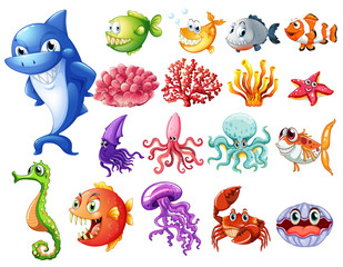 Naklejka premium Ocean creatures set