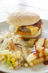 Homemade grilled hamburger on plate