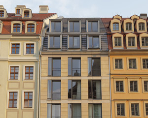 Fototapeta na wymiar Vintage house facades on Neumarkt Square, Dresden Germany
