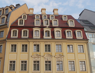 Fototapeta na wymiar Vintage house facades on Neumarkt Square, Dresden Germany