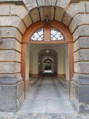 Fototapeta na wymiar vintage entrance and secret yard, Dresden Germany