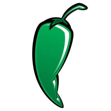 Vector shiny green chili pepper stylized with black outlines