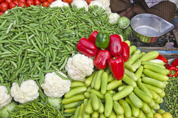 various vegetables in asia street market bazaar, India