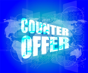 counter offer words on digital screen background with world map