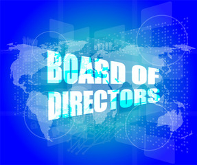 board of directors words on digital screen background