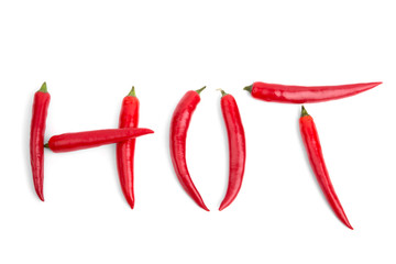 word of hot Chile peppers on a white background