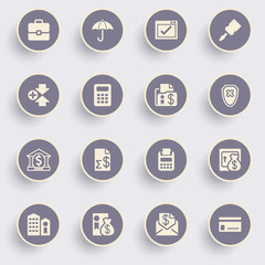 Fototapeta premium Banking icons with white buttons on gray background.