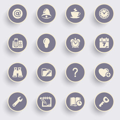 Organizer icons with white buttons on gray background.