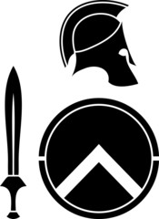 spartans helmet, sword and shield. stencil