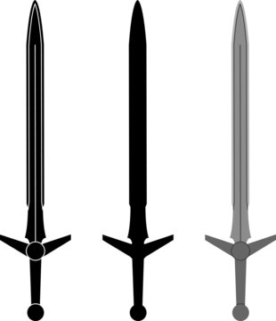 medieval sword. third variant. stencil and silhouette