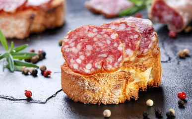 Salami sausage on toasted French bread