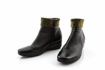 Black Fluffy woolly warm boots, shoes.