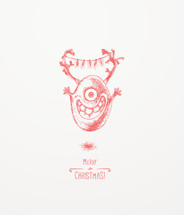 The little Christmas monster. Christmas greeting card