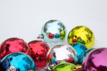 Christmas decorations on snow