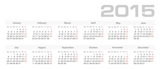 Simple european 2015 year vector calendar