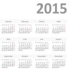 Simple european 2015 year vector calendar