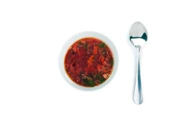 white Bowl of soup - borsch with parsley