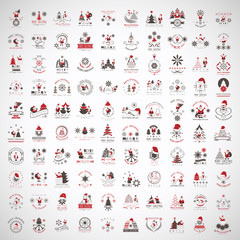 Fototapeta premium Christmas Icons And Elements Set - Isolated On Gray Background