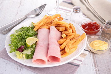 ham,salad and french fries