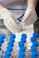 Technician Placing Test Tube Samples In Tray