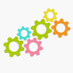 Colorful cogwheel gear set. Flat design